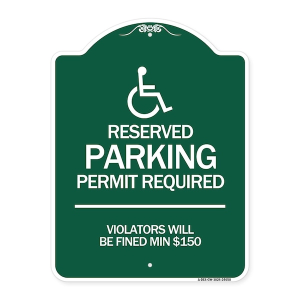 Signmission Connecticut Reserved Parking Permit Required Violators Fined Min $150 Alum, 18" x 24", GW-1824-24658 A-DES-GW-1824-24658 - main